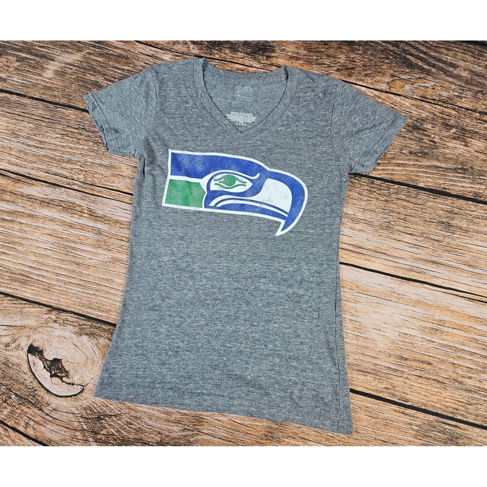 NFL Team Apparel Seattle Seahawks Graphic Gray Short Sleeve V-Neck Tee Girls S